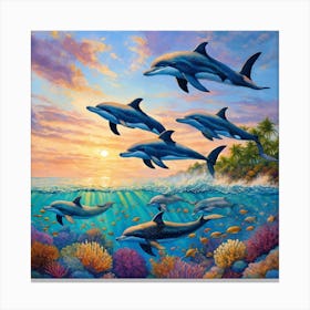 Pod of dolphins Canvas Print