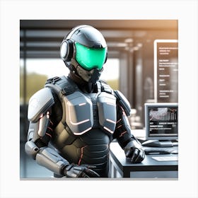 Futuristic Robot In Office Canvas Print