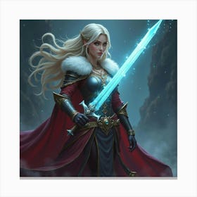 Fierce Warrior Queen Wielding A Glowing Enchanted Sword Canvas Print