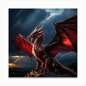 Red Dragon Mid Glare Exuding Intense Power Scales Iridescent Under The Harsh Light Of A Dynamic Su Canvas Print