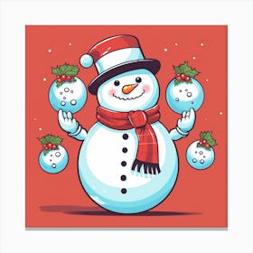 Snowman Holding Christmas Balls Canvas Print