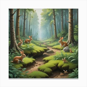 Rabbits In The Woods Canvas Print