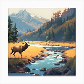 Elk By The River 3 Canvas Print