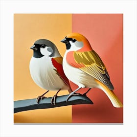 Firefly A Modern Illustration Of 2 Beautiful Sparrows Together In Neutral Colors Of Taupe, Gray, Tan (84) Canvas Print