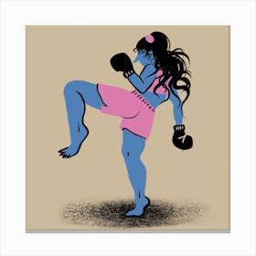Kickboxing Girl In Blue And Pink Square Canvas Print