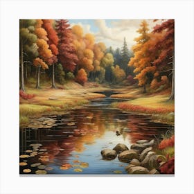 Autumn Pond In The Forest Art Print 1 Canvas Print