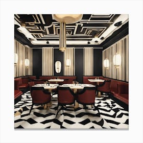 Dining Room With Black And White Checkered Floor Canvas Print