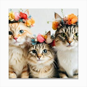 Three Cats Wearing Flower Wreath Crowns 1 Canvas Print