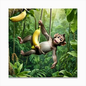 Monkey Swinging In The Jungle 1 Canvas Print