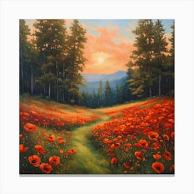 Poppy Field With A Pine Tree Growing In The Middle(1) Canvas Print