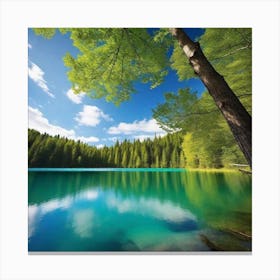 Blue Lake In The Forest Canvas Print