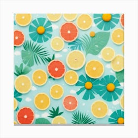 Citrus Slices On A Blue Background Canvas Print