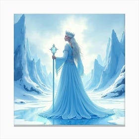 Ice Queen Ruling Over A Frozen Kingdom With Glaciers, Watercolor 1 1 Canvas Print