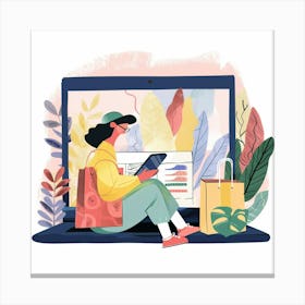 Woman Shopping On A Laptop Canvas Print