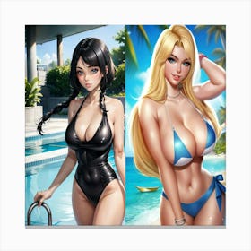 Two Anime Girls In Bikinis 1 Canvas Print