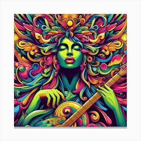 Psychedelic Woman With Guitar Canvas Print