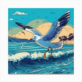 Seagull Flying Over The Ocean Canvas Print