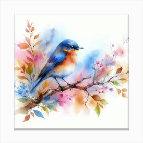 Blue Bird Watercolor Painting Canvas Print