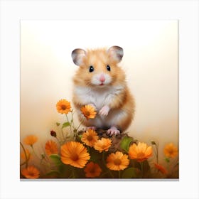 Hamster Amongst Orange Flowers 2 Canvas Print