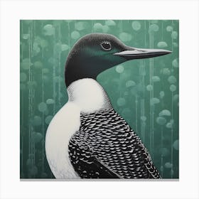 Ohara Koson Inspired Bird Painting Common Loon 2 Square Canvas Print