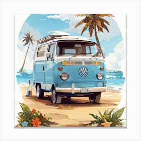 Vw Bus On The Beach Canvas Print