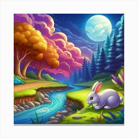Rabbit Eating Grass By A Stream 2 Canvas Print