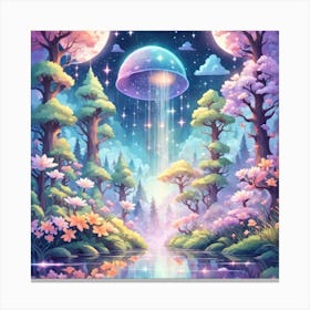 A Fantasy Forest With Twinkling Stars In Pastel Tone Square Composition 119 Canvas Print