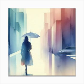 Woman Holding Umbrella In The Rain Canvas Print