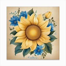 Sunflower with blue flowers  Canvas Print