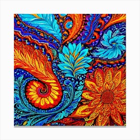 Colorful Abstract Painting, Psychedelic Flower, Paisley Explosion A Vibrant Tapestry With A Dense Paisley Pattern Use A Variety Of Colors Canvas Print