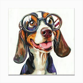 Beagle Dog With Glasses Canvas Print