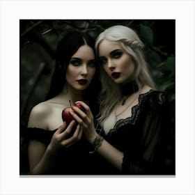 Two Gothic Girls Holding An Apple Canvas Print