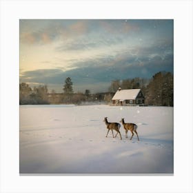 Two Deer In The Snow 2 Canvas Print