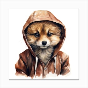 Watercolour Cartoon Sable In A Hoodie 2 Canvas Print