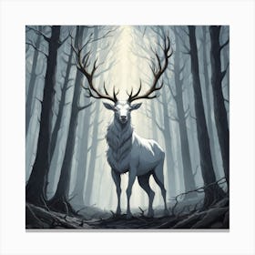 A White Stag In A Fog Forest In Minimalist Style Square Composition 66 Canvas Print