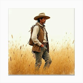 Spanish Man In A Field, Watercolor With Natural, Earthy Colors 1 Canvas Print