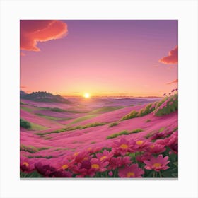 Pink Flowers At Sunset Canvas Print