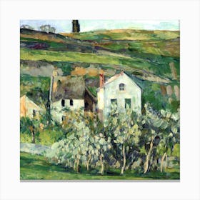 House On A Hill Oil Painting Landscape Illustration Canvas Print