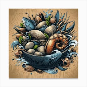 Seafood In A Bowl,Bounty of the Sea Canvas Print