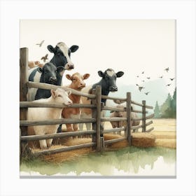 Watercolor Cows On A Farm Canvas Print