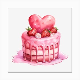 Pink Cake With Strawberries 10 Canvas Print