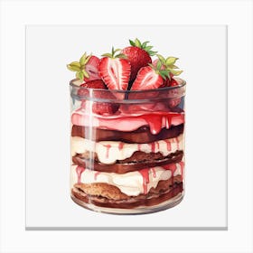 Strawberry Cake In A Glass Canvas Print