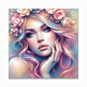 Girl With Flowers 20 Canvas Print