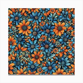 Blue And Orange Flowers Canvas Print