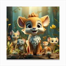 Little Fox And His Friends Canvas Print