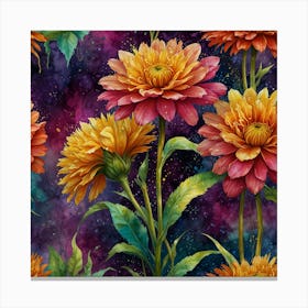 Seamless Pattern With Chrysanthemums Canvas Print