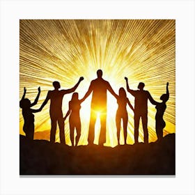 Silhouette Of People Holding Hands Canvas Print