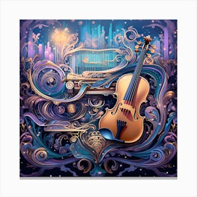 Violin On The Night Sky Canvas Print