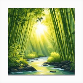 A Stream In A Bamboo Forest At Sun Rise Square Composition 65 Canvas Print
