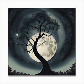 Spooky Tree and Moon B & W Canvas Print